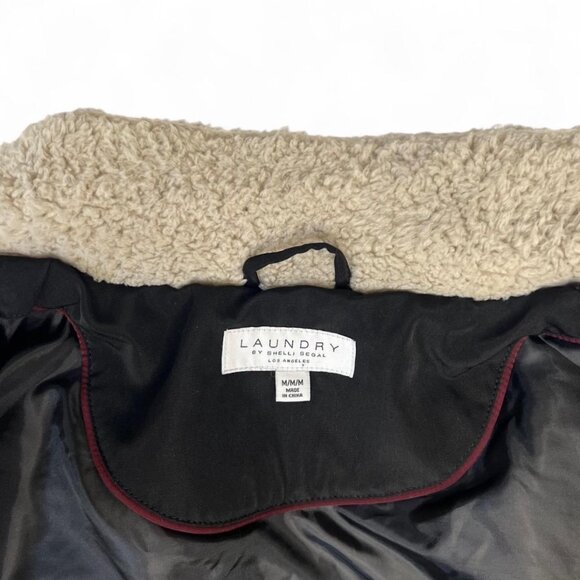 Laundry By Shelli Segal Black Quilted Jacket M Sherpa Collar Gold Zip Diamond - Picture 8 of 9